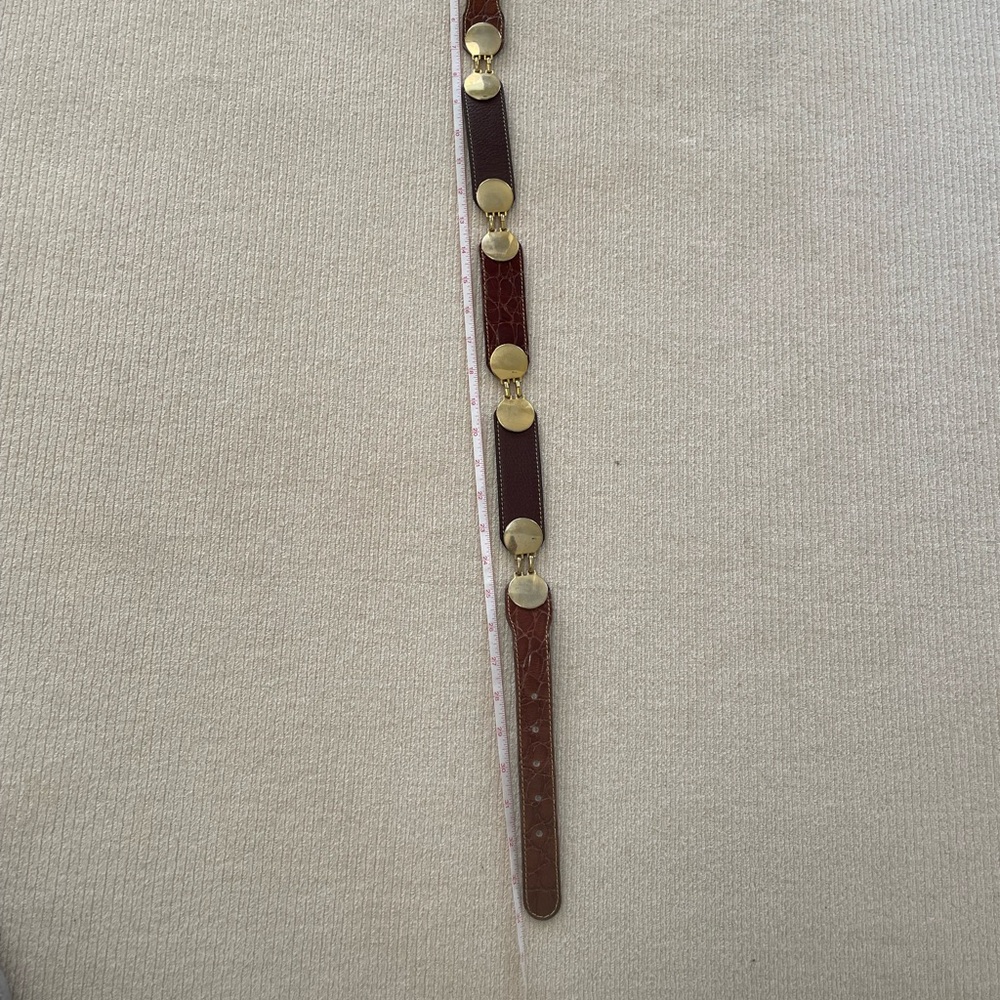 Women's Brown Leather Belt with Gold-Tone Accents - Picture 9 of 12